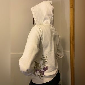 White gold zipper down flower sweatshirt
